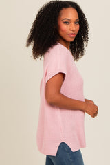 Pink Dolman Short Sleeve Side Slit Sweater Top