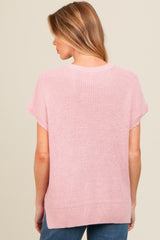 Pink Dolman Short Sleeve Side Slit Maternity Sweater Top