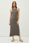 Charcoal Ribbed Knit Side Slit Sleeveless Dress