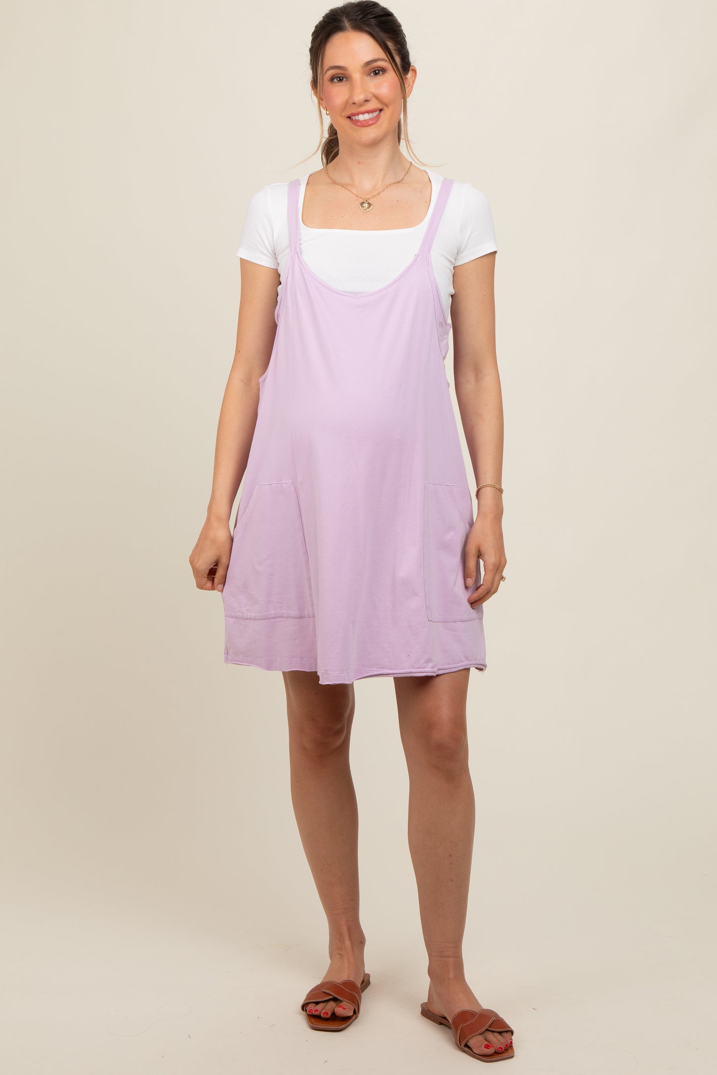 Lavender Comfy Knit Maternity Mini Dress with Shorts