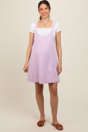 Lavender Comfy Knit Maternity Mini Dress with Shorts
