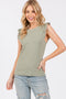 Light Olive Ribbed Ruffle Shoulder Tank Top