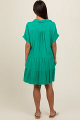 Emerald Green Tiered Linen Maternity Dress