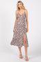 Grey Floral Side Slit Midi Dress