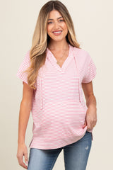 Pink Short Sleeve Maternity Hoodie