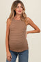Camel Striped Rib Knit Maternity Tank Top