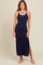 Navy Blue Colorblock Side Slit Maxi Dress