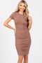 Mocha Ribbed Fitted Ruched Dress