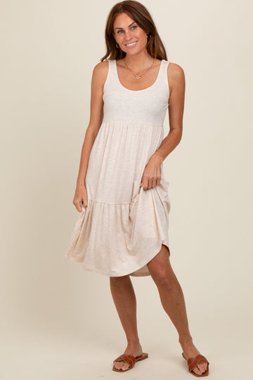 Beige Tiered Sleeveless Midi Dress