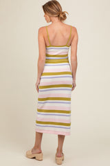 Lime Striped Rib Knit Crop Top Skirt Maternity Set