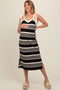 Black Striped Shoulder Tie Side Slit Maternity Midi Dress