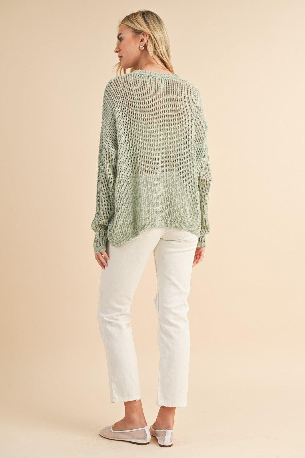 Light Olive Open-Knit Sweater