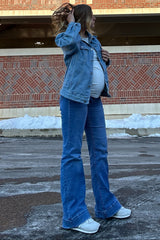 Blue Wide Hem Flare Maternity Jeans