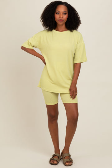 Lime Ribbed Biker Shorts Set