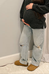 Light Blue Open Knee Relaxed Straight Leg Maternity Jeans
