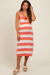 Pink Striped Knit Maternity Midi Dress