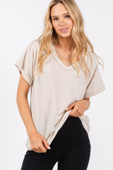 Cream Front Pocket Short Sleeve Top