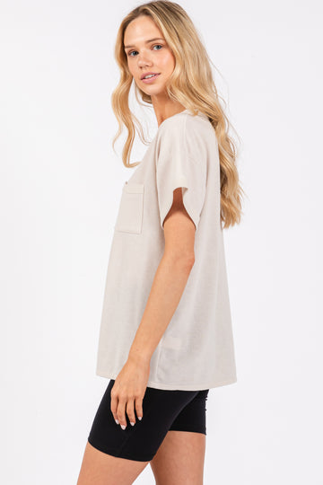 Cream Front Pocket Short Sleeve Top