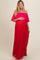 Red Pleated Off Shoulder Colorblock Maternity Maxi Dress