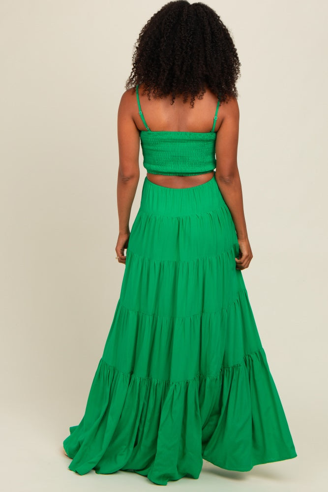 Green Smocked Cutout Maxi Dress