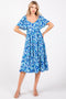 Blue Printed Lace Up Back Dress
