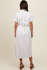 Taupe Pin Stripe Sash Tie Maternity Midi Dress