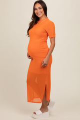 Orange Layered Mesh Maternity Maxi Dress