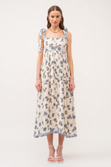 Blue Button Front Midi Dress