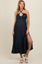 Charcoal Halter Deep V-Neck Maternity Maxi Dress