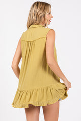 Light Olive Peplum Button Blouse