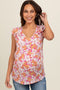 Magenta Floral Ruffle Sleeve Maternity Top