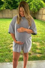 Charcoal Ribbed V-Back Maternity Romper