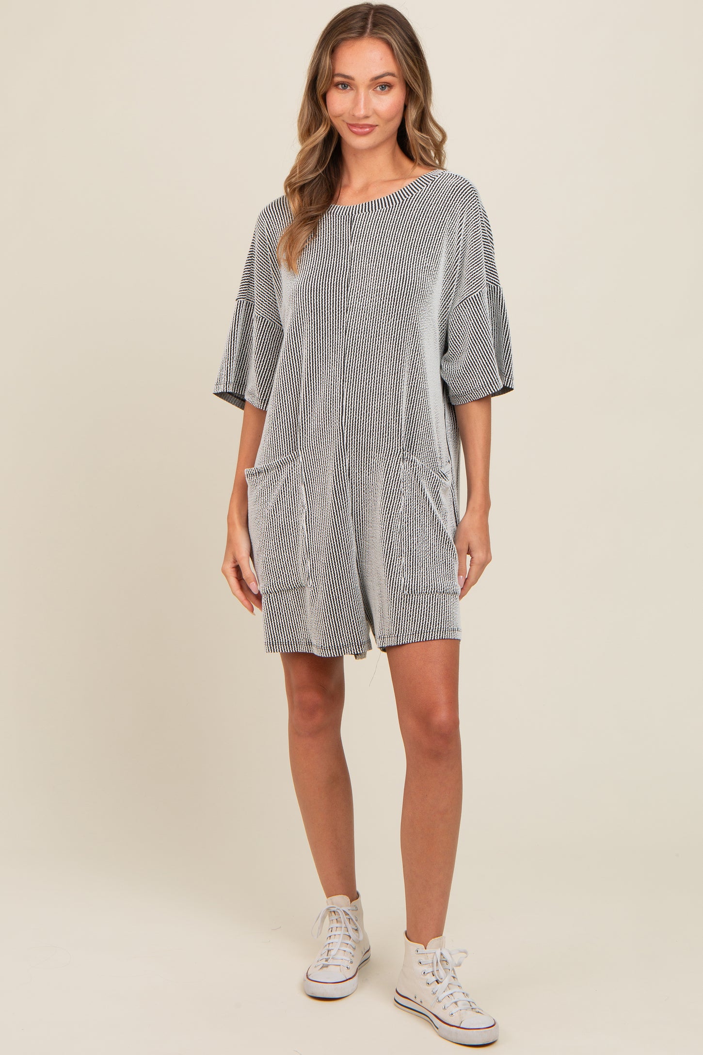 Charcoal Ribbed V-Back Romper