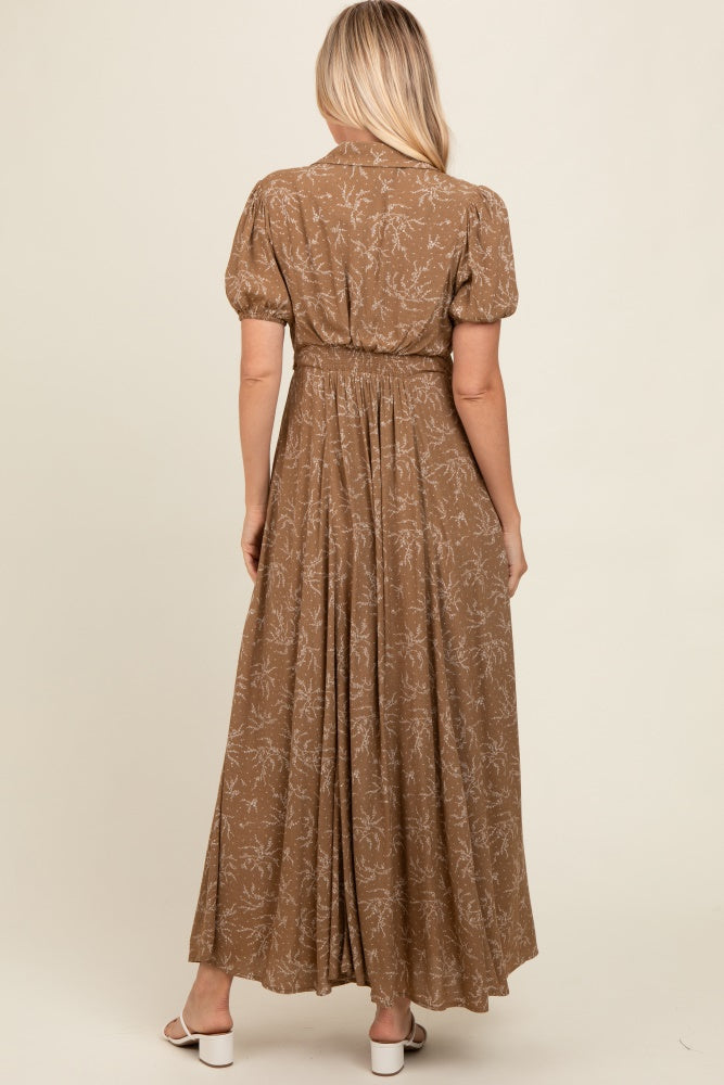 Brown Floral Button Down Maxi Dress