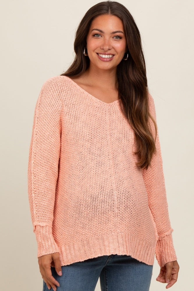 Peach Chunky Knit Side Slit Maternity Sweater