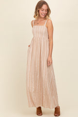 Beige Striped Back Cut Out Maxi Dress