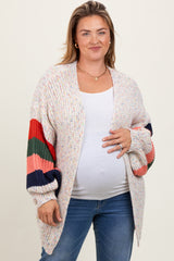 Ivory Colorblock Sleeve Chunky Maternity Plus Cardigan