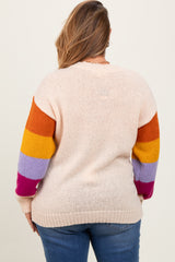 Cream Colorblock Sleeve Maternity Plus Sweater
