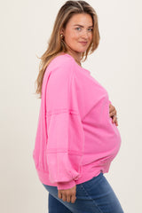 Pink Raw Hem Detail Maternity Plus Pullover Top