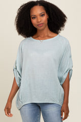 Light Blue Rolled Cuff Short Sleeve Top