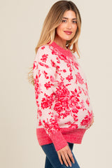 Pink Floral Crew Neck Maternity Sweater