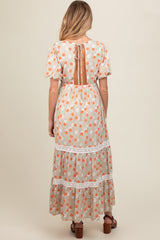 Taupe Floral Lace Trim Maternity Maxi Dress