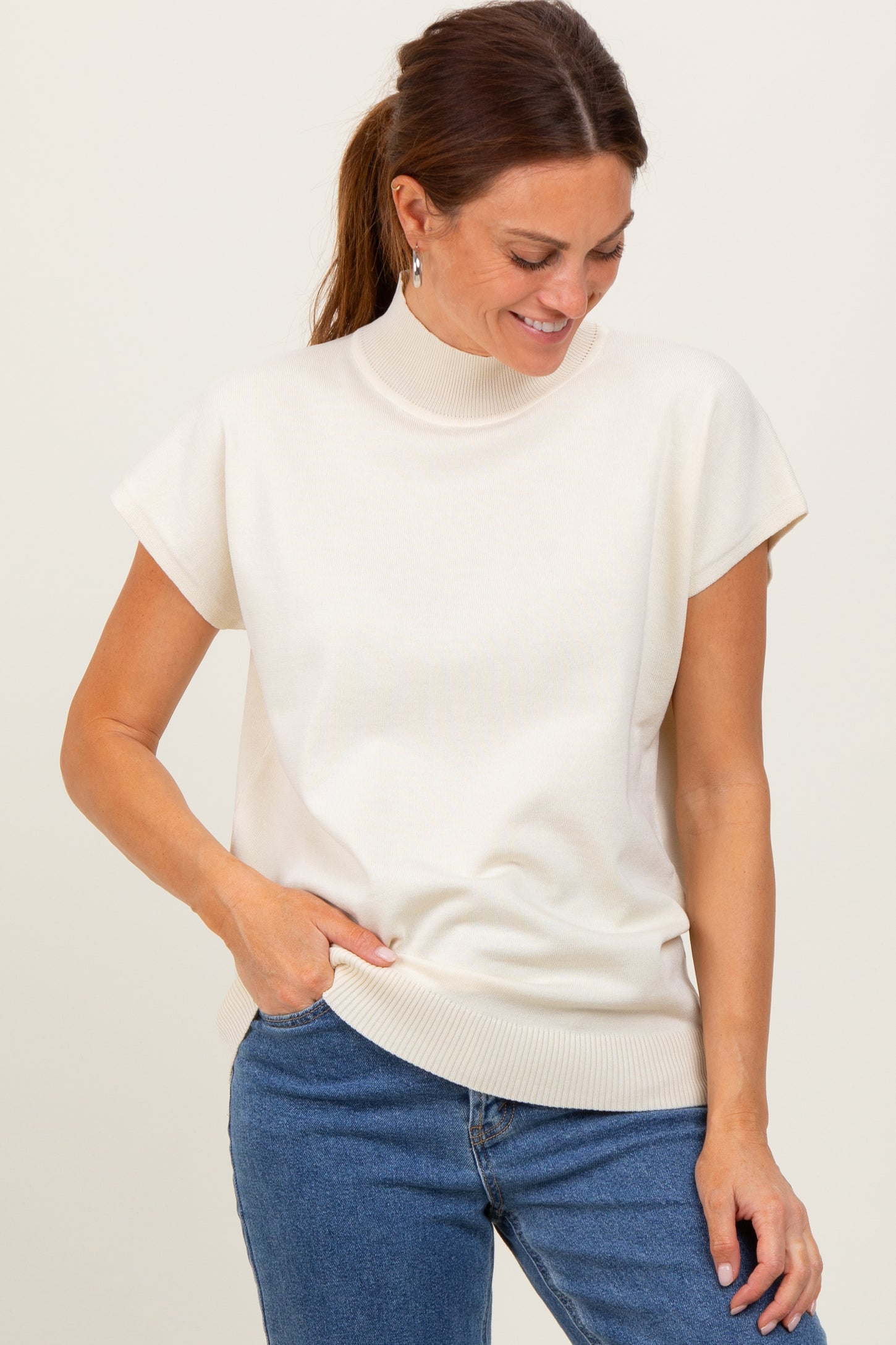 Cream Mock Neck Knit Maternity Top