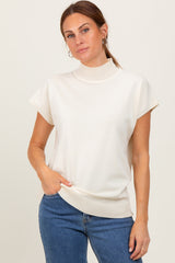 Cream Mock Neck Knit Top