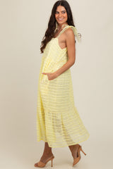 Yellow Textured Shoulder Tie Midi Dress