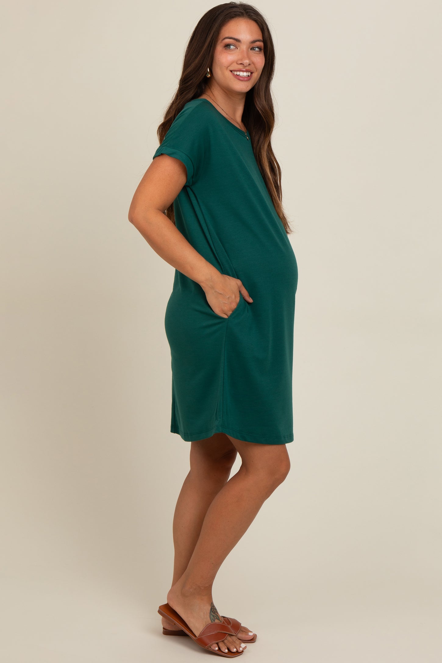 Forest Green Short Sleeve T-Shirt Maternity Dress
