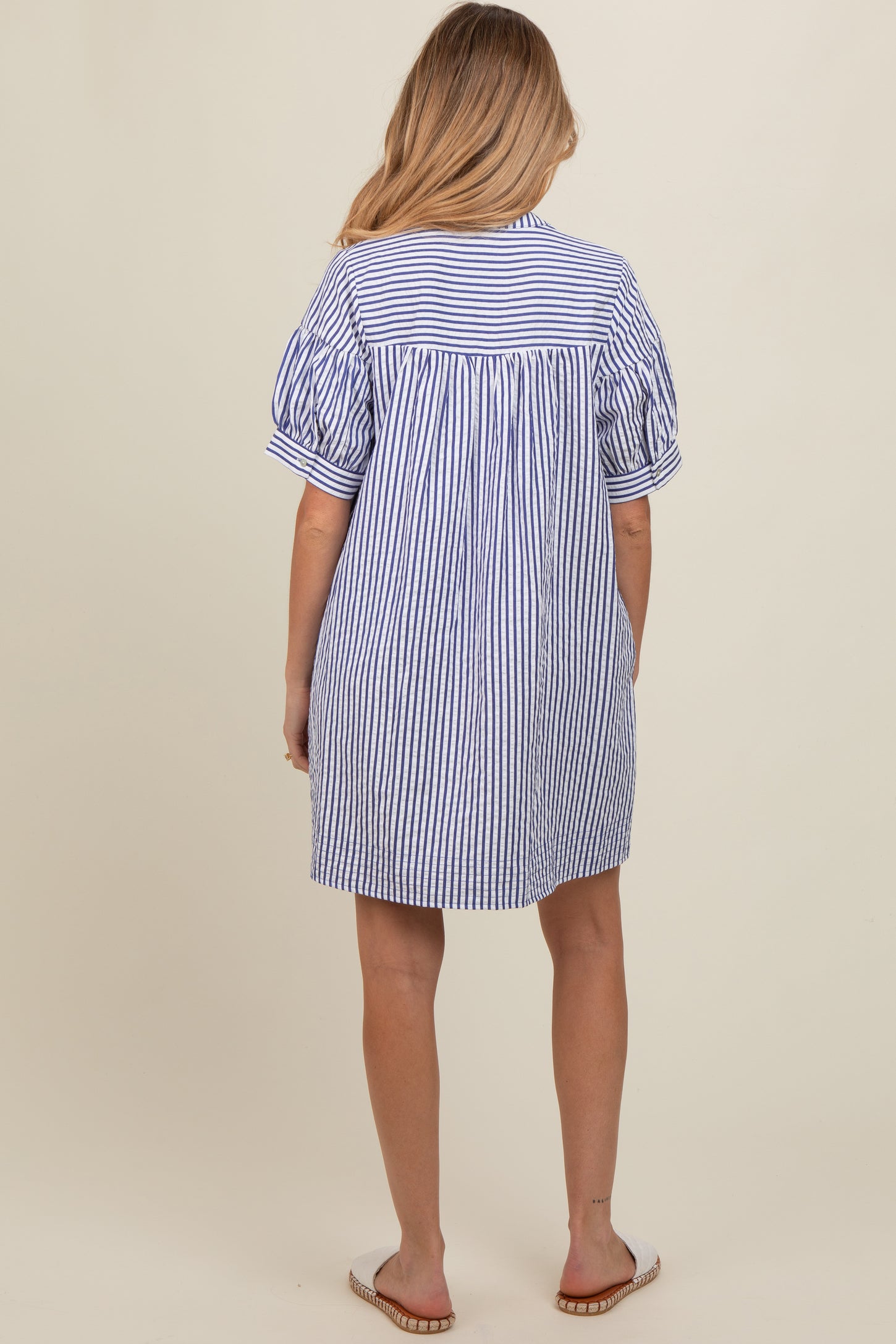 Navy Striped Maternity Shirt Dress