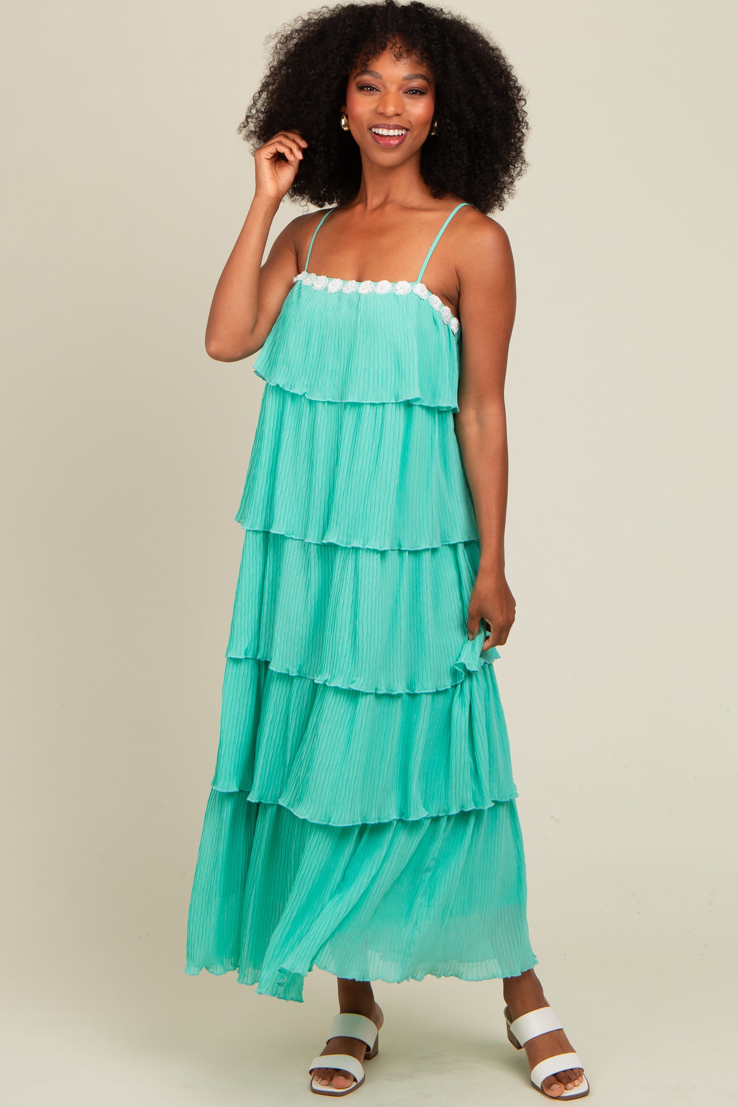 Aqua Ruffle Tiered Maxi Dress