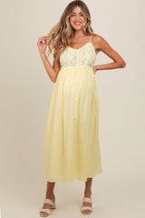 Yellow Floral Crochet Contrast Maternity Midi Dress