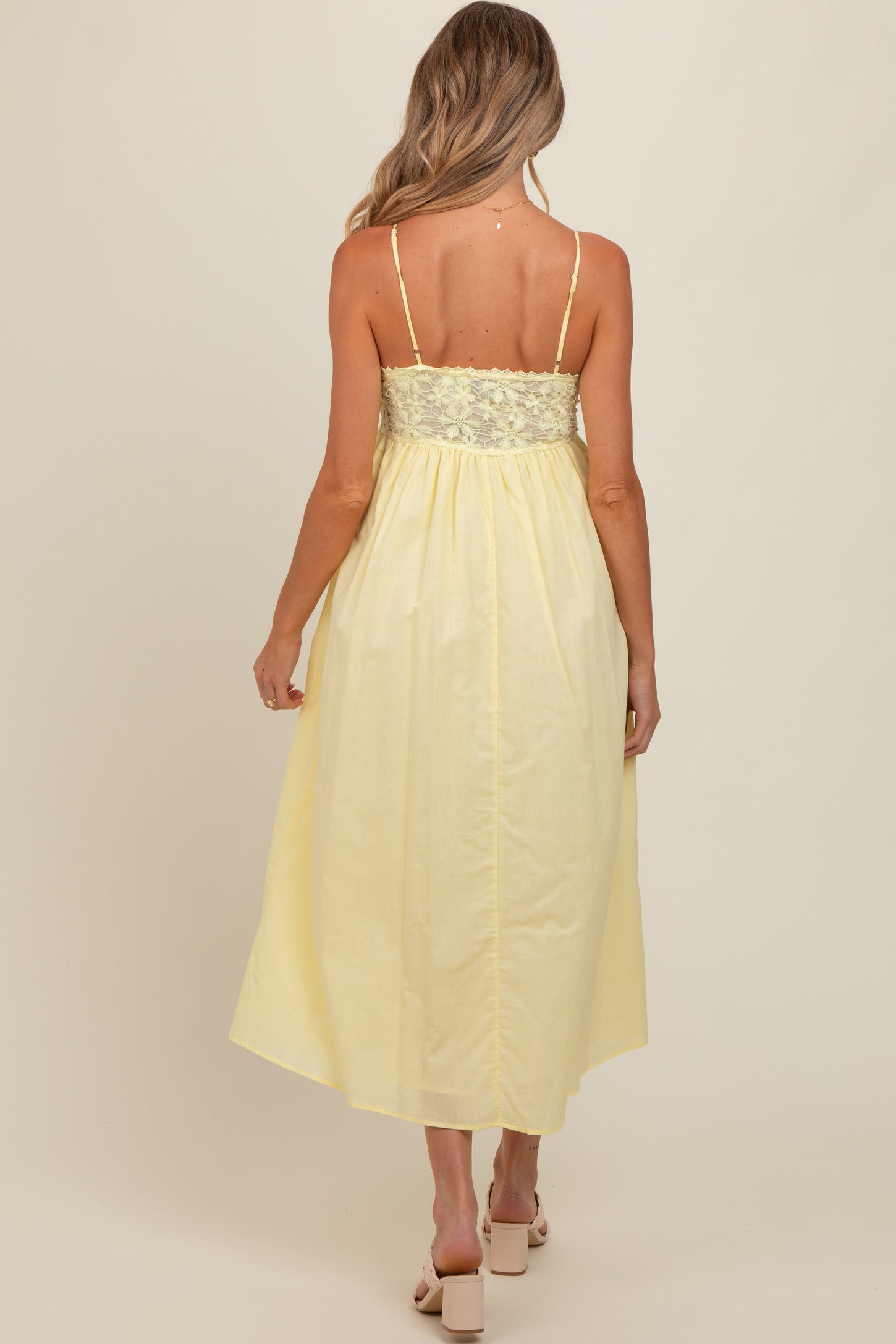 Yellow Floral Crochet Contrast Maternity Midi Dress